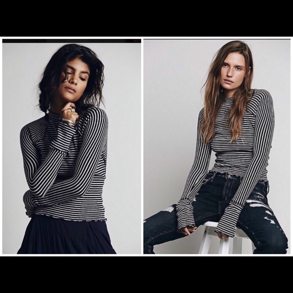 Free People striped mock turtleneck knit Sweater
